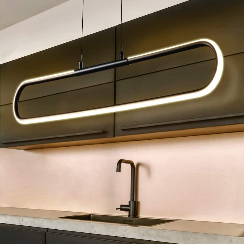 Makena 39" Dimmable Adjustable Integrated LED Metal Linear Pendant, by JONATHAN Y
