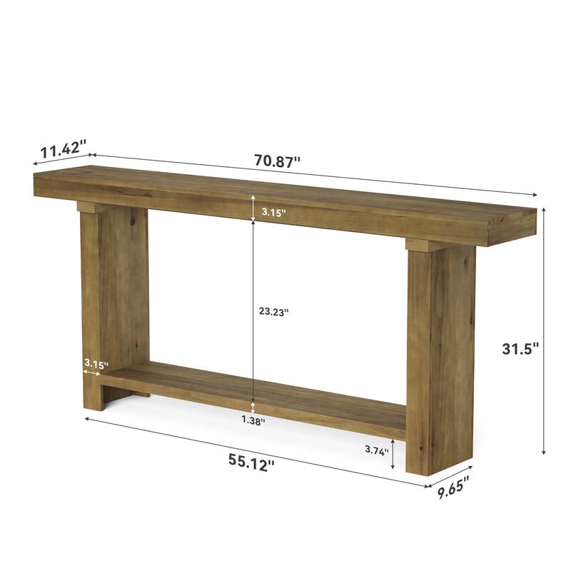70.9" Solid Wood Narrow Console Sofa Table for Living Room Entryway - 11.4" D x 70.8" W x 31.5" H