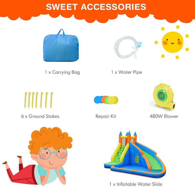 Costway Inflatable Water Slide Mighty Bounce House Castle Splash Pool - as pic shows
