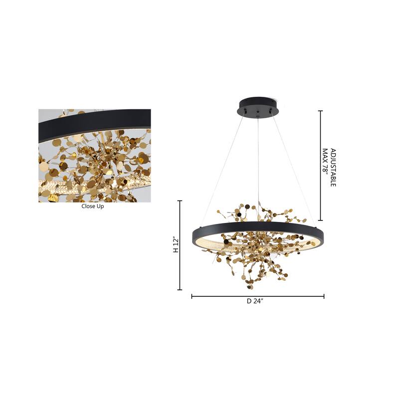 1-Light Sand Black Stainless Steel LED Chandelier With Confetti Interior