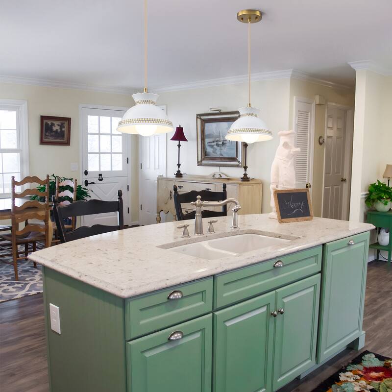 8.46 in. White Ceramic 1-Light Pendant, Adjustable Hanging Chandelier