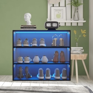 Stackable Shoe Storage Led Stackable Shoe Display Case with RGB LED Lights, Glass Doors, Dust-Free ...