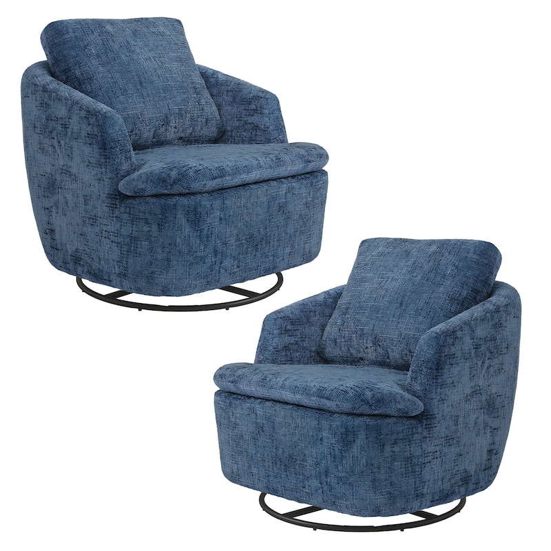 360°Swivel Accent Chair, Swivel Barrel Chair, Modern Chenille Round Accent Chairs With Armrests And Rotating Base