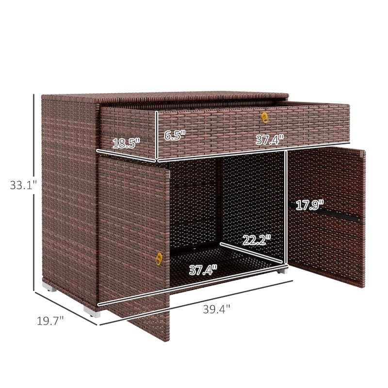 Outsunny Outdoor Towel Rack & Pool Toy Cabinet, Hot Tub Accessory Storage, Freestanding PE Rattan Wicker Cabinet