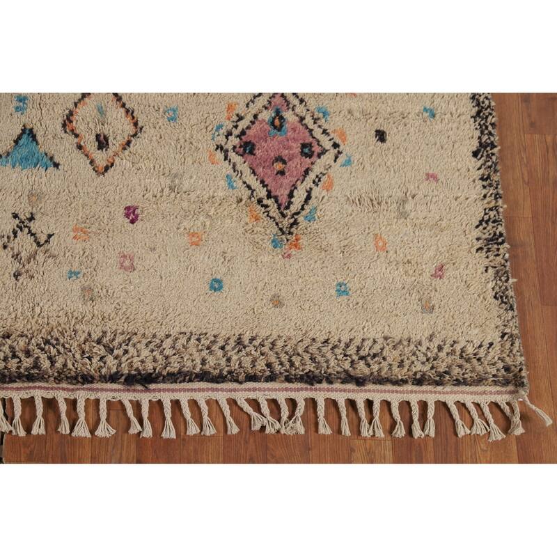 Plush Moroccan Oriental Area Rug Handmade Geometric Wool Carpet - 6'7" x 10'4"