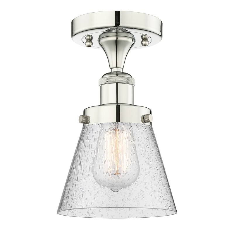 Innovations Lighting Edison Cone - 1 Light 7" Semi-Flush Mount - Polished Nickel/Seedy