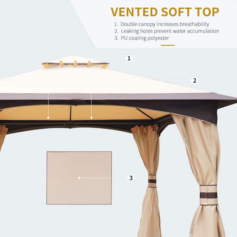 Outsunny 10' x 12' Soft Top Outdoor Gazebo Canopy with Double Roof, Beautiful Design with Eaves, & Mesh Sidewall