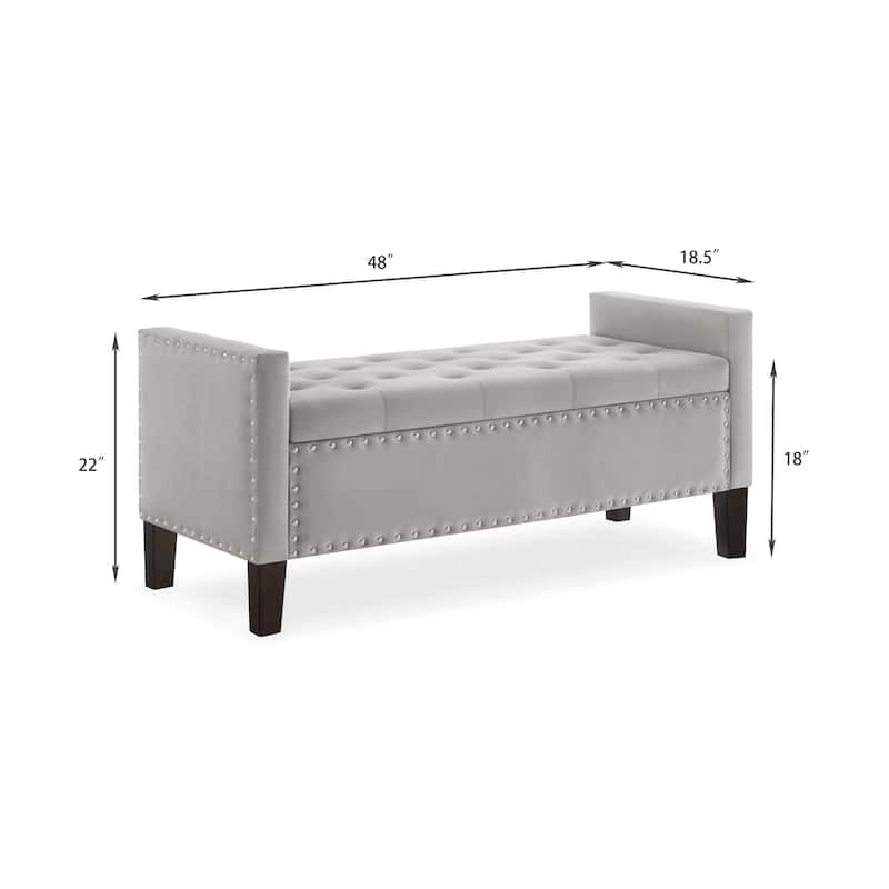 Velvet Storage Ottoman Bench with Armrests, Tufted Upholstered End of Bed Bench with Nailhead Trim for Bedroom, Entryway