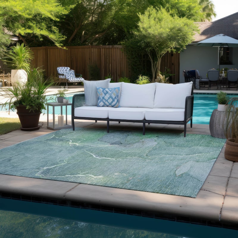 Machine Washable Indoor/ Outdoor Chantille Watercolor Rug - Teal - 3' x 5'