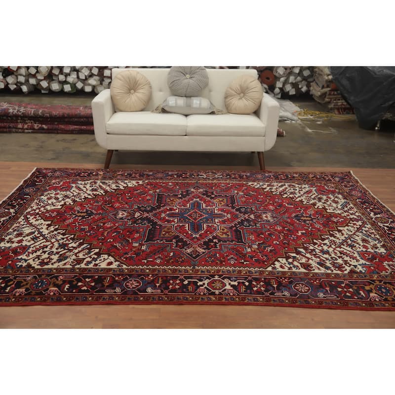 Hand Knotted Oriental 100% Wool Carpet Traditional Medallion Red Heriz Area Rug - 9' 4'' X 7' 0''