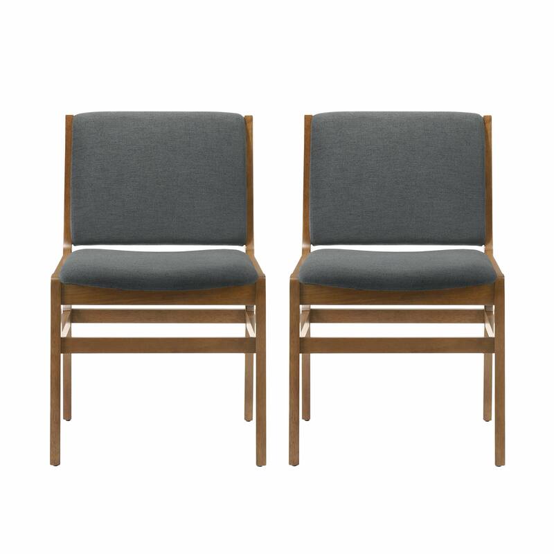 Set of 2, Contemporary Upholstered Dining Chair Set with Rubberwood Frame - Short - Set of 2 - Dark Grey