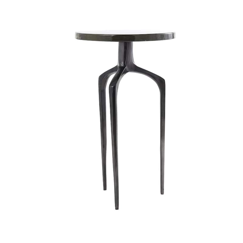 Aluminum Metal Small Tripod Accent Table with Textured Glass Tabletop - Silver, Gold or Black - Roche River Decor