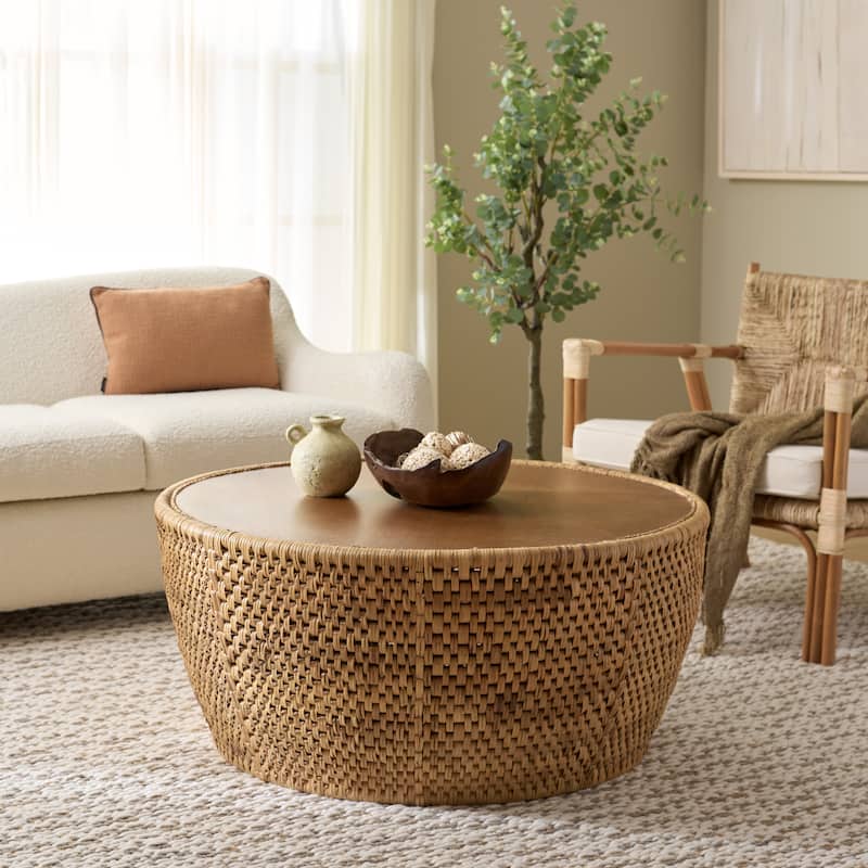 SAFAVIEH Couture Braylen Rattan Round Coffee Table - 40"W x 40"D x 18"H