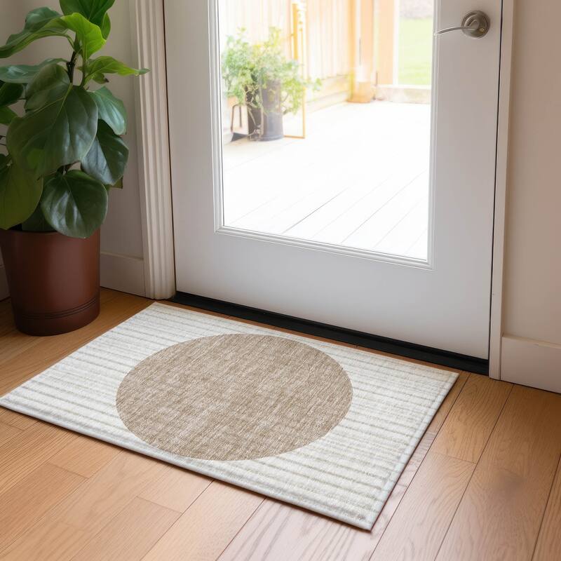 Machine Washable Indoor/ Outdoor Modern Sunrise Chantille Rug - Ivory - 1'8" x 2'6"