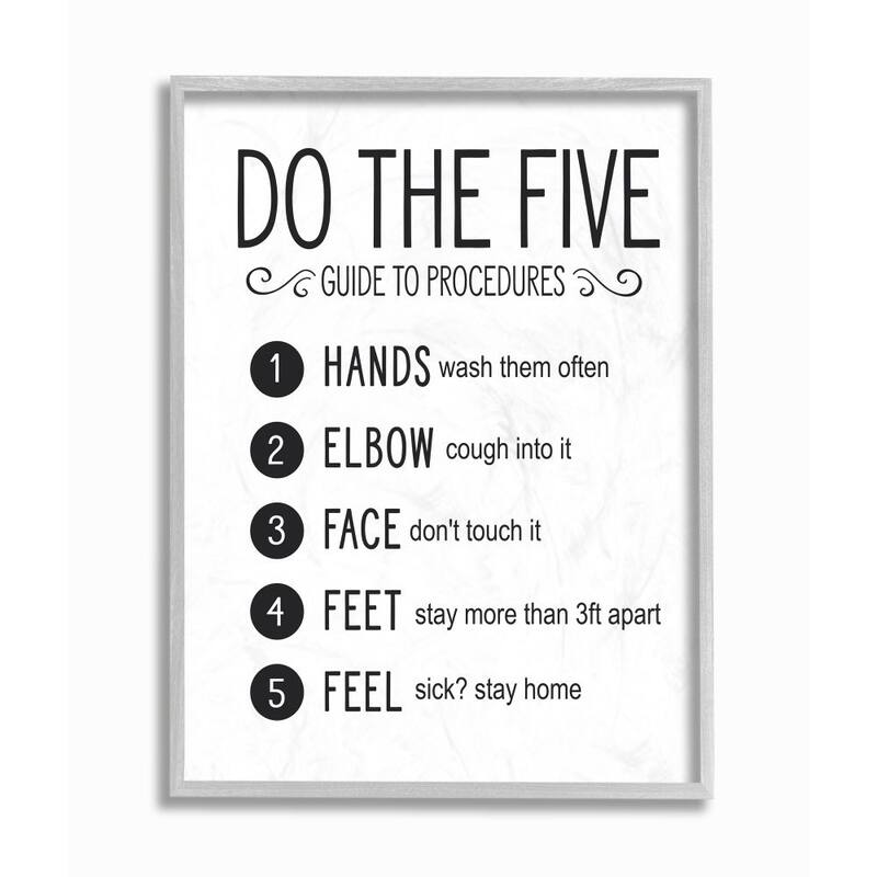 Stupell Five Procedures of Cleanliness Virus Office Sign Framed Giclee Art Design By Lettered and Lined