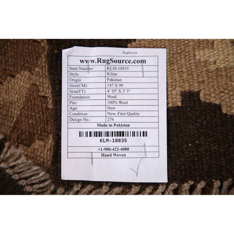 Reversible Kilim Area Rug Hand-woven Wool Carpet - 3'3" x 4'10"