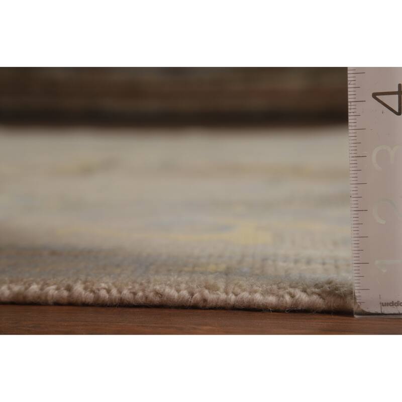 Geometric Beige Oushak Indian Area Rug Hand-Knotted Wool Carpet - 7'10"x 9'10"