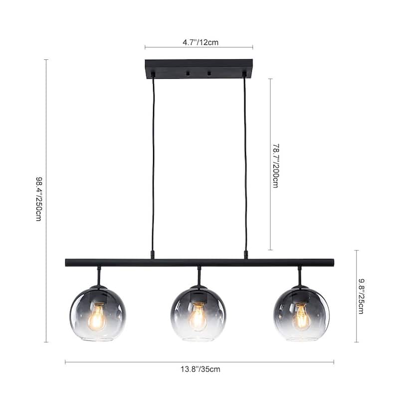 Contemporary 3-Light Gradient Grey Glass Globe Linear Chandelier