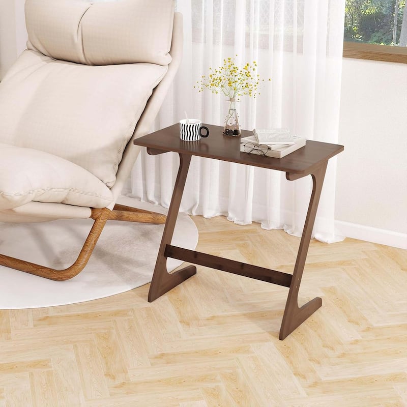 Set of 2 Bamboo TV Tray Table Z Shaped Sofa Side Table for Small Space