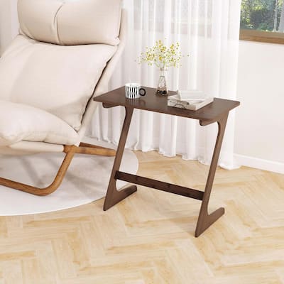 Set of 2 Bamboo TV Tray Table Z Shaped Sofa Side Table for Small Space