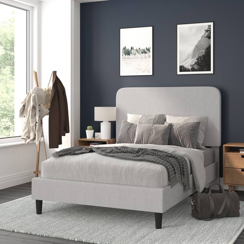 Upholstered Platform Bed with headboard - Light Grey - Full