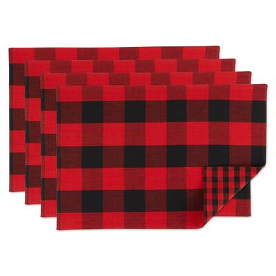 Reversible Buffalo Check Rectangular Placemats - 19" - Red and Black - Set of 4