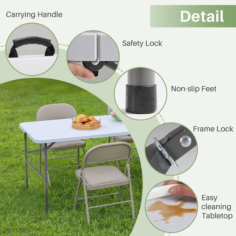 Outdoor Folding Dining Table Portable Plastic Desk with Carrying Handle for Camping Picnic