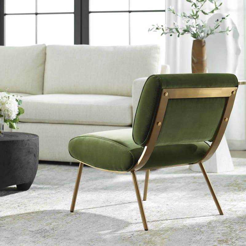 Elevated Upholstered Accent Chair - 29.5" - Olive Green and Brass