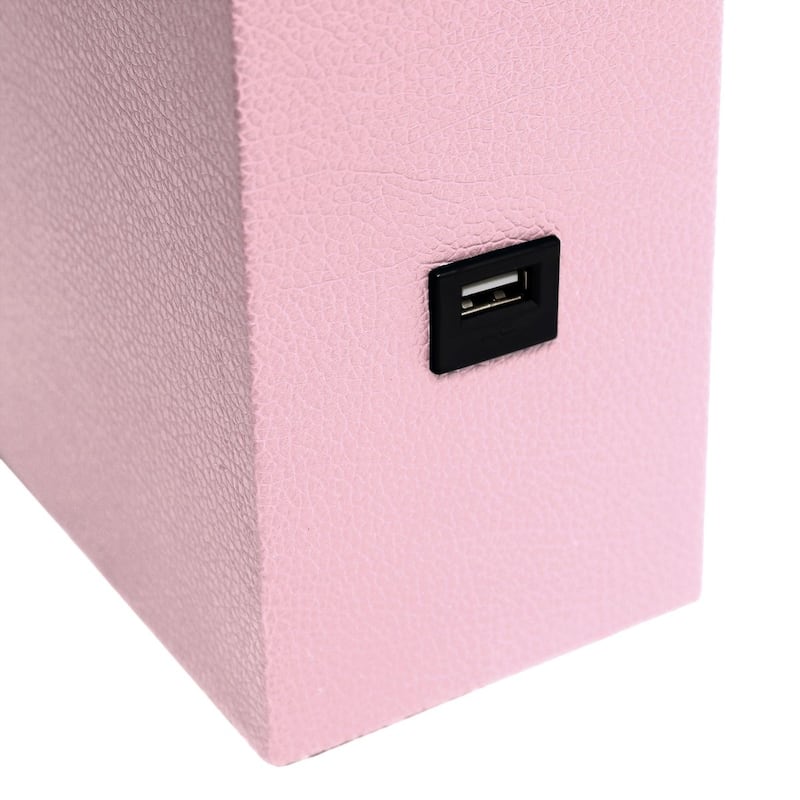 Modern Leather Table Lamp with USB and White Fabric Shade