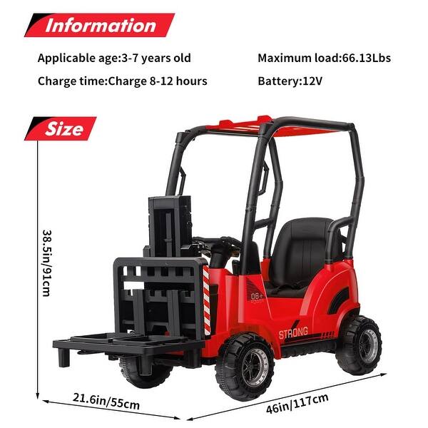 dimension image slide 1 of 2, 12V Electric Kids Ride on Forklift Car with Tent