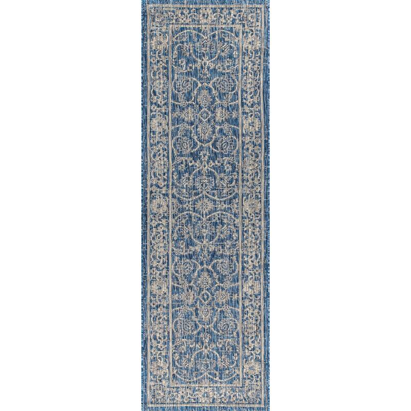 JONATHAN Y Palazzo Vine and Border Textured Weave Indoor/Outdoor Area Rug - 2 X 10 - Navy/Grey