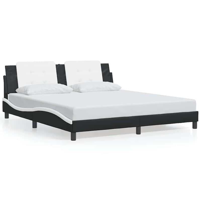 vidaXL Bed Frame with LED without Mattress "Zadar" Black and White 183 x 83.9 " - 183 x 3 x 18.9 "