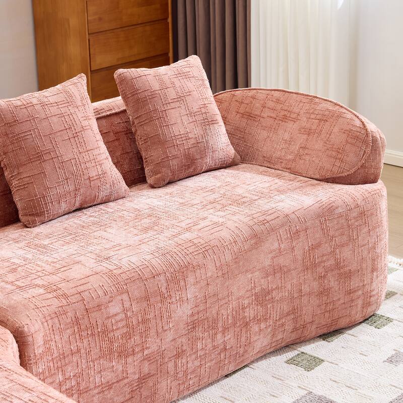 L-Shaped Sectional Sofa with Chaise Lounge, Chenille Upholstered 4 Seater Sofa, Compressed Sofa with Throw Pillows