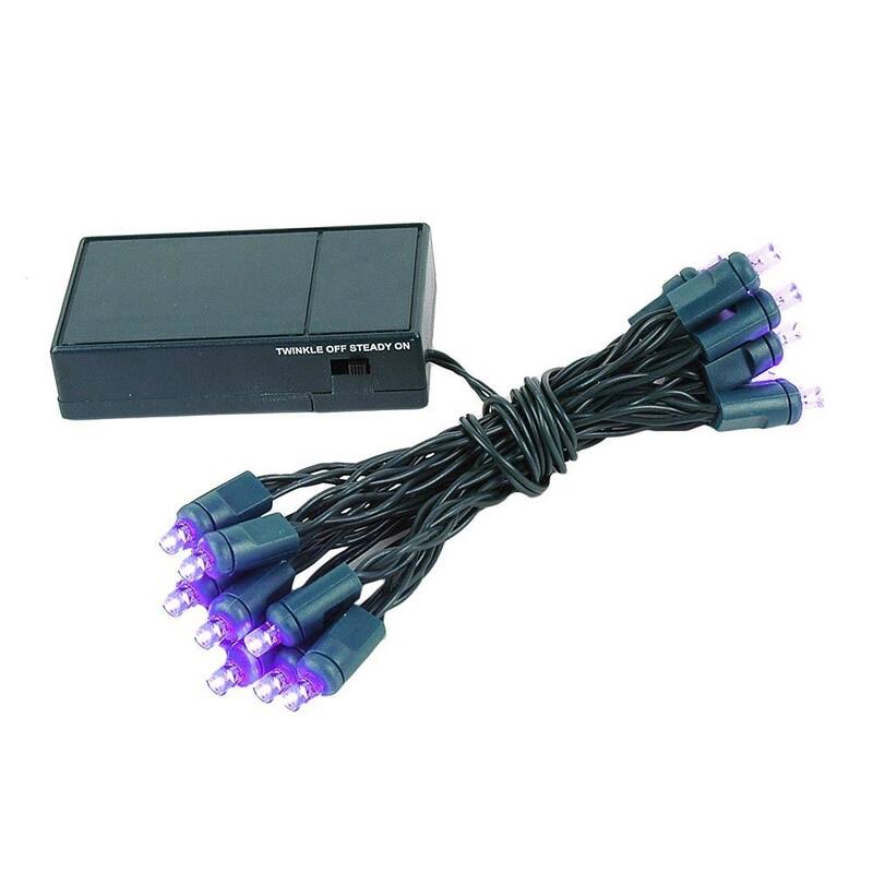 20 Light LED Battery Christmas Mini Light Set, Green Wire, 8' Long