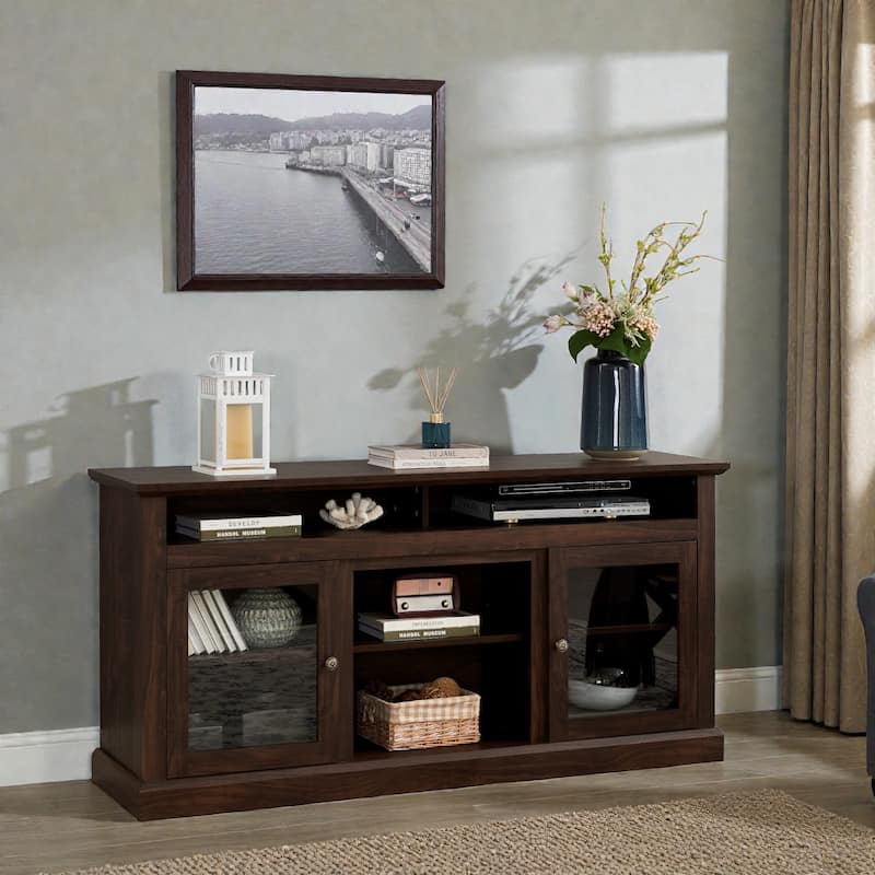 60" Contemporary TV Stand for 65" TVs, Modern Entertainment Console with Open & Closed Storage and Cable Management