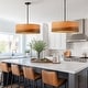 preview thumbnail 4 of 10, Breaux 4-Light Wood Veneer Drum Chandelier with Black Canopy - 22 in. W