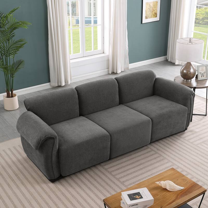 93" 3-Seater Chenille Modular Sofa - Fashionable Sofa with Iron Frame for Living Room, Bedroom - Grey