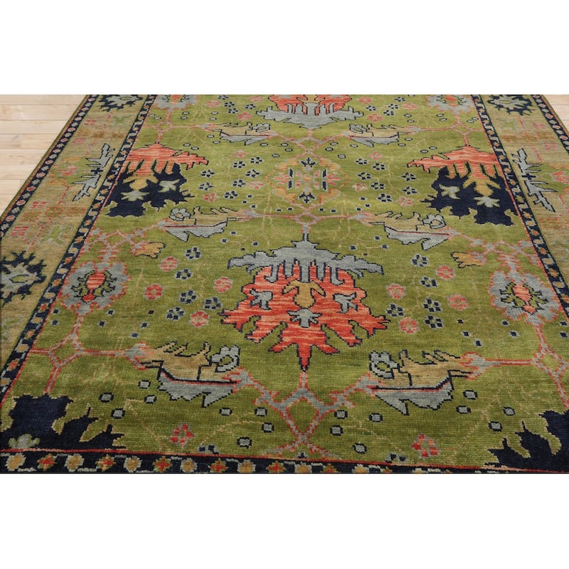 Hand Knotted Green Turkish Oushak Wool Traditional Oriental Rug
