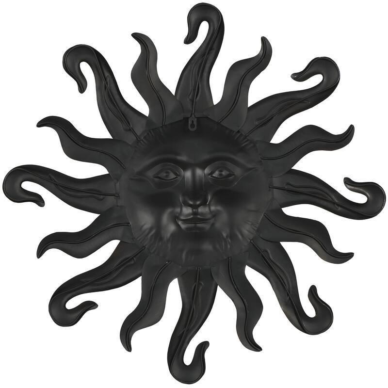 Metal Sun Home Wall Decor with Smiling Face and Curved Rays - Copper or Bronze - Roche River Decor