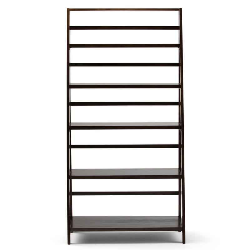 Simpli Home Acadian 36 inch Solid Wood 5 Shelf Ladder Bookcase in Brunette Brown (Set of 2) - 36"W x 16"D x 72"H