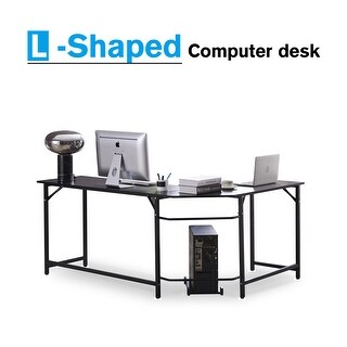 6090-7111BK Corner Computer Desk Small L-Shape Study Table for Home Office Black (Black)
