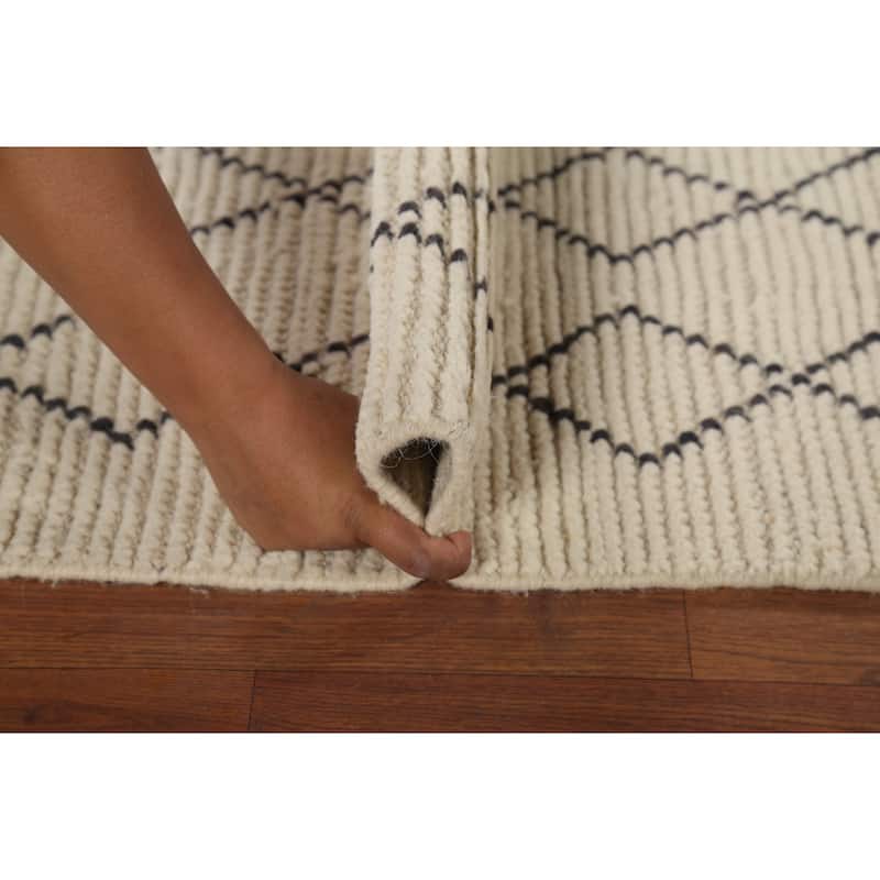 Ivory Trellis Moroccan Modern Runner Rug Handmade Wool Carpet - 2'5"x 12'7"