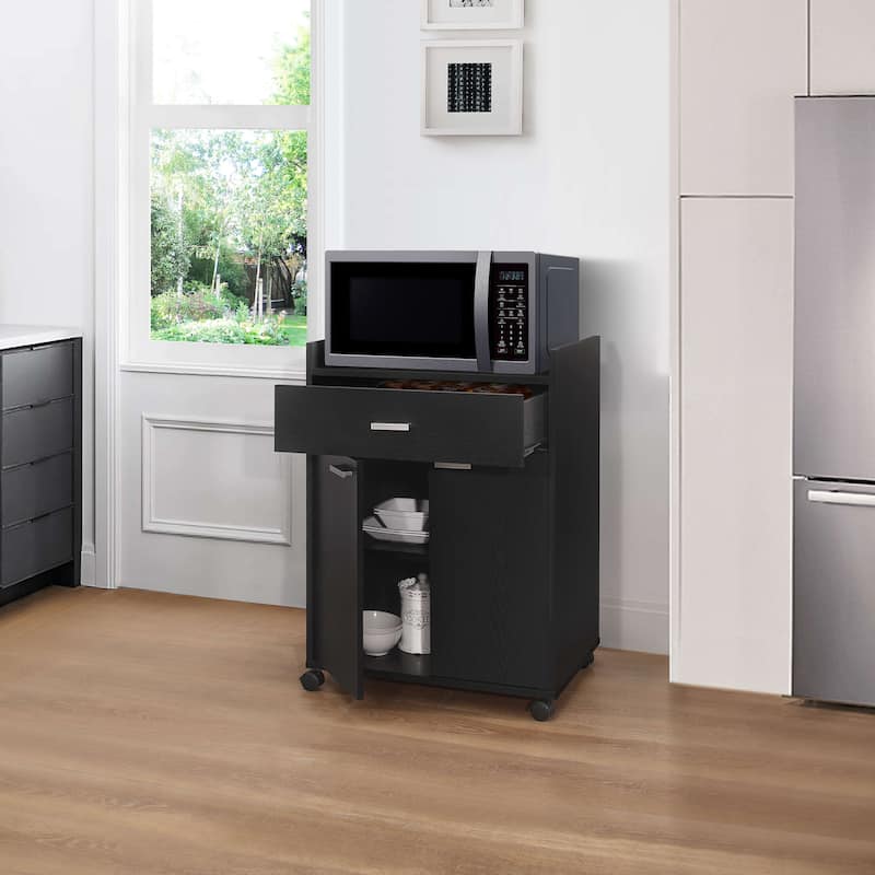 Kitchen Microwave Cart, Accent Storage Cabinet with 1 Drawer and 2 Doors, Black