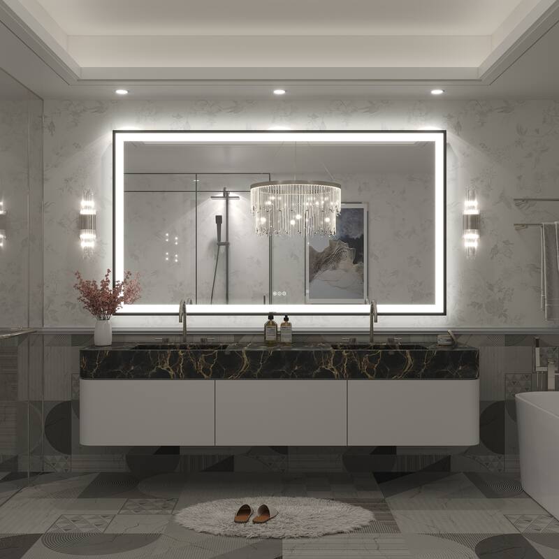 Extra Large Black Frame LED Bathroom Vanity Mirror with 3 Years Warranty and UL Certified