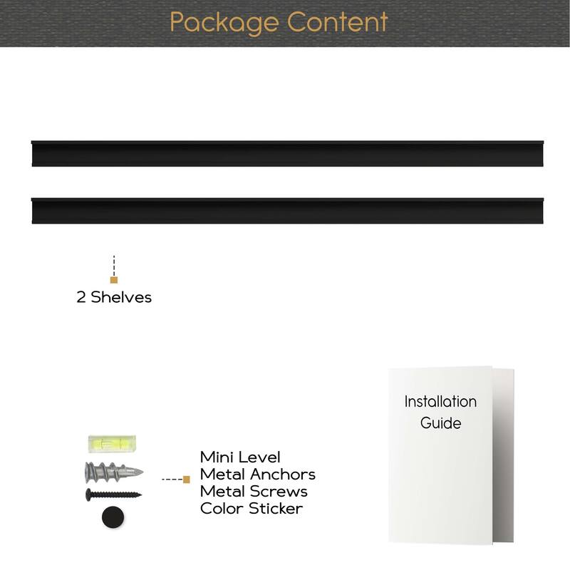 Wallniture Denver Narrow Picture Ledge Wall Shelves 60" ,Black, Set of 2