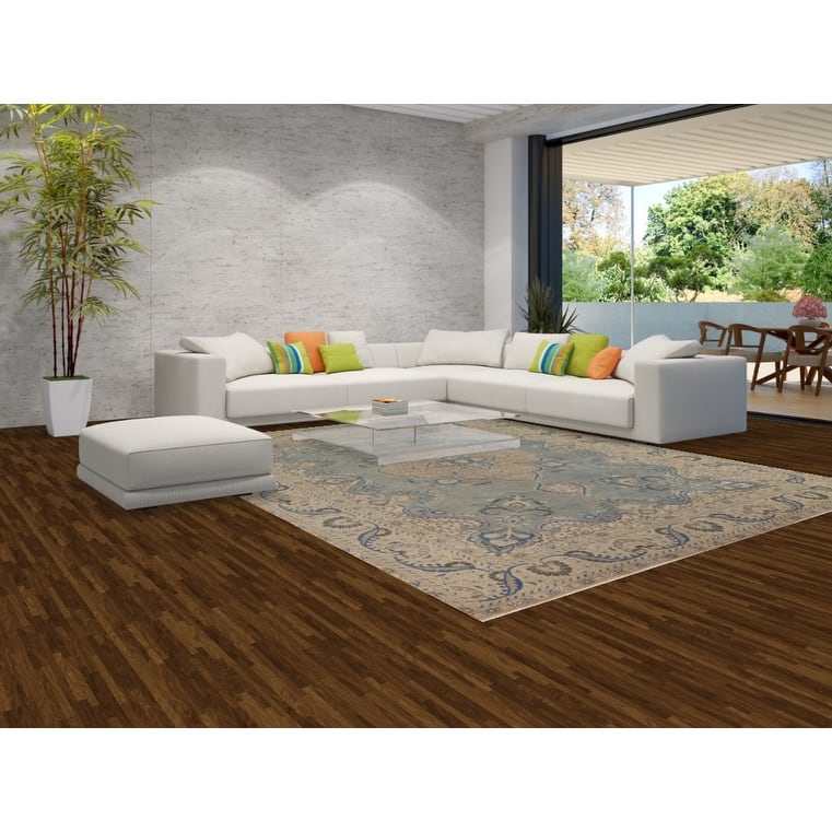 Distressed Blue Tabriz Vintage Persian Area Rug Handmade Wool Carpet - 9'7" x 12'2"