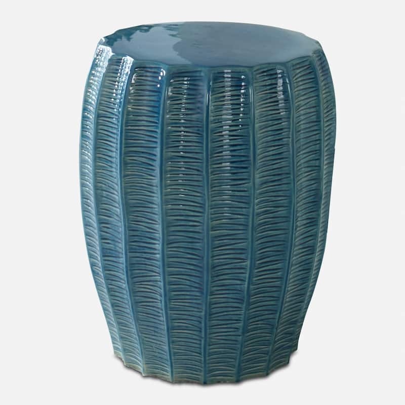 Ceramic Geometric Outdoor Patio Ottoman Footstool - 17.25" - Blue