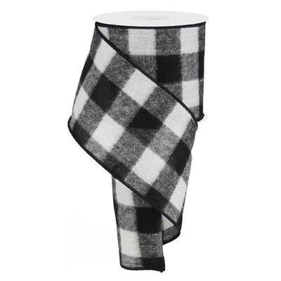 Ribbon Fuzzy Black and White Buffalo Check - 4"x10Yards