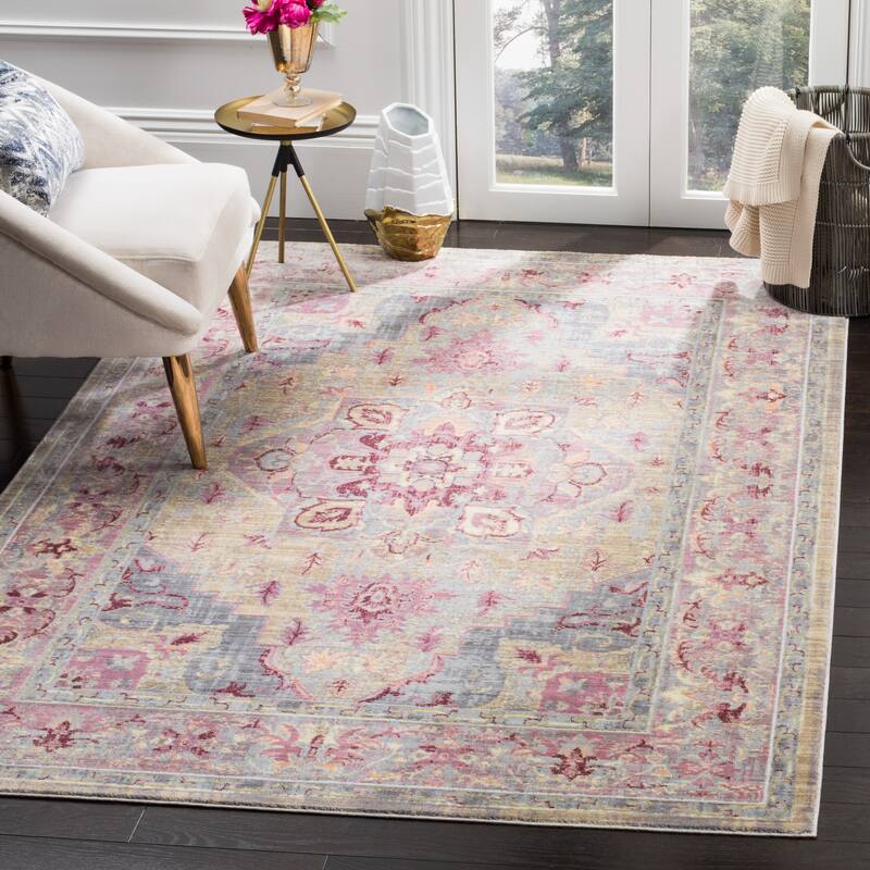 SAFAVIEH Claremont Lieve Vintage Boho Oriental Polyester Rug - 4' x 5'9" - Grape/Blue