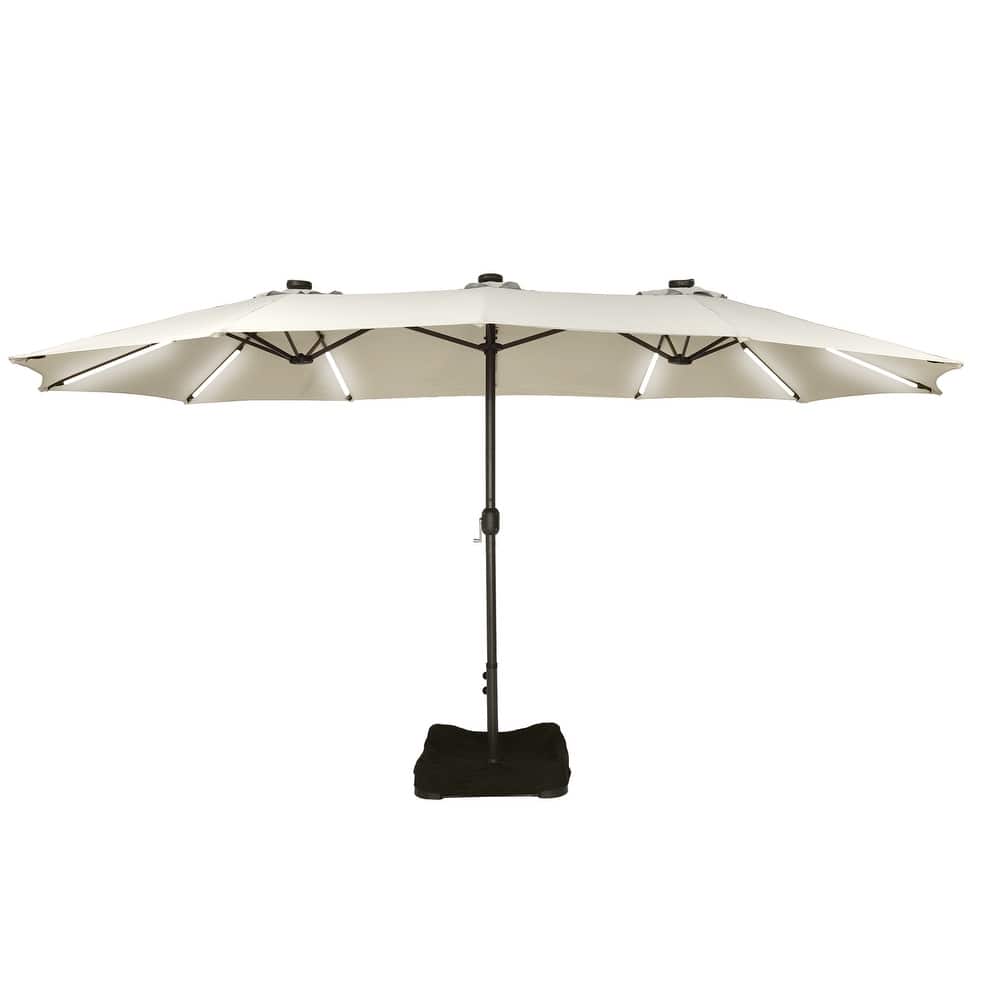 15 ft. Crank Double-sided Solar LED Ultra Lighted Outdoor Market Umbrella with Base Included
